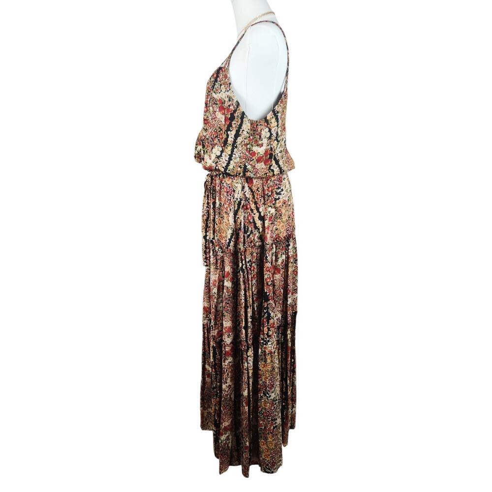Free People Valerie Tiered Maxi Dress Medium Dark Floral Sleeveless Boho Fall - Picture 4 of 10